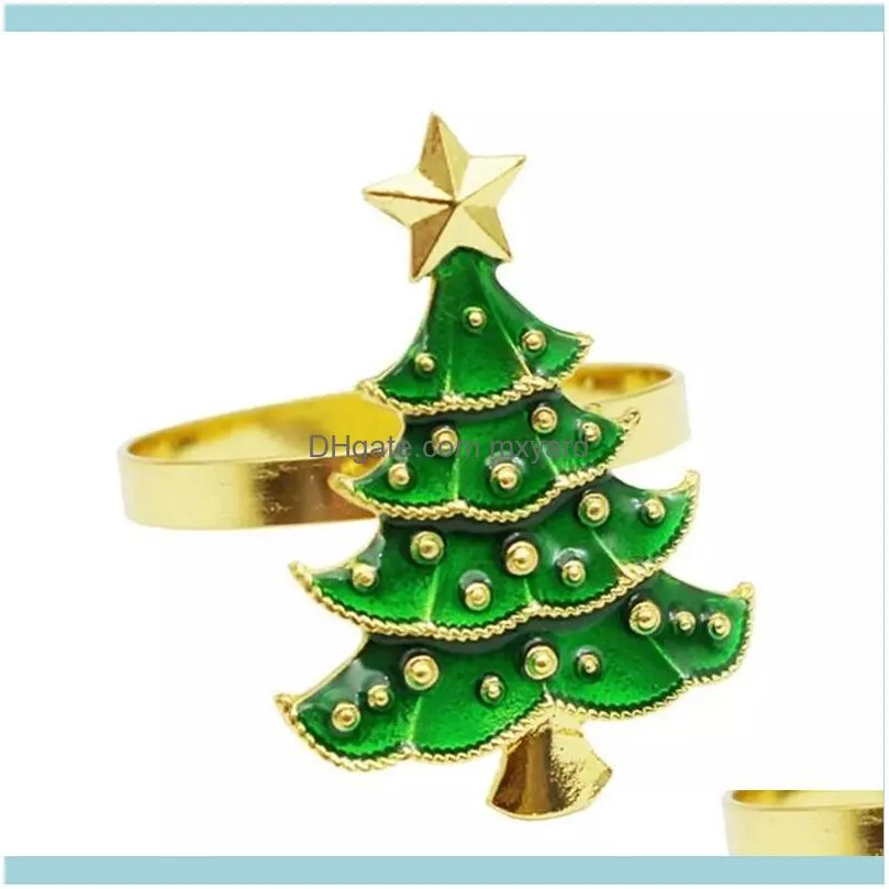 6Pcs Exquisite Christmas Tree Napkin Ring Decorative Holder Buckle Retro Rhinestone Craft For Decor Rings