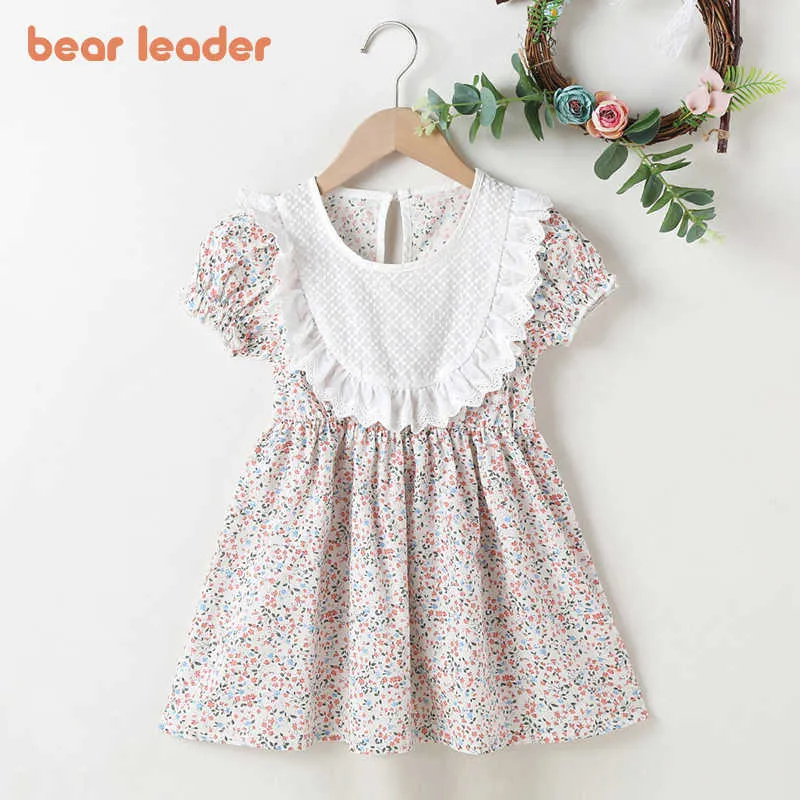 Urso líder bebê meninas verão vestido moda crianças menina floral princesa festa trajes chidlren babados vestidos 2-6y 210708