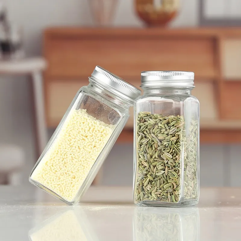 Spice Jars With Shaker Tops, Glass Spice Shakers, Empty Square