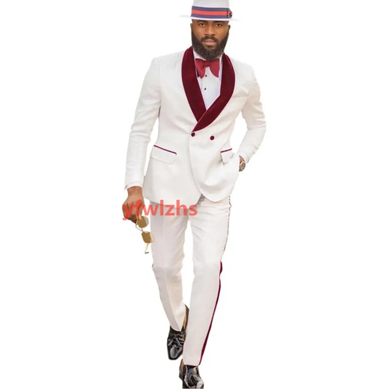 Przystojny dwurzędowy Groomsmen Szal Kapel Groom Tuxedos Men Garnitury Ślub / Prom / Dinner Man Blazer (kurtka + krawat + spodnie) T302