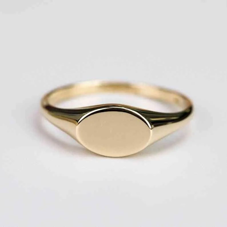14k Gold Plated Stainls Steel High Polish Women's Men Engraved Initial Name Ring ,Oval Signet Ring Jewelry