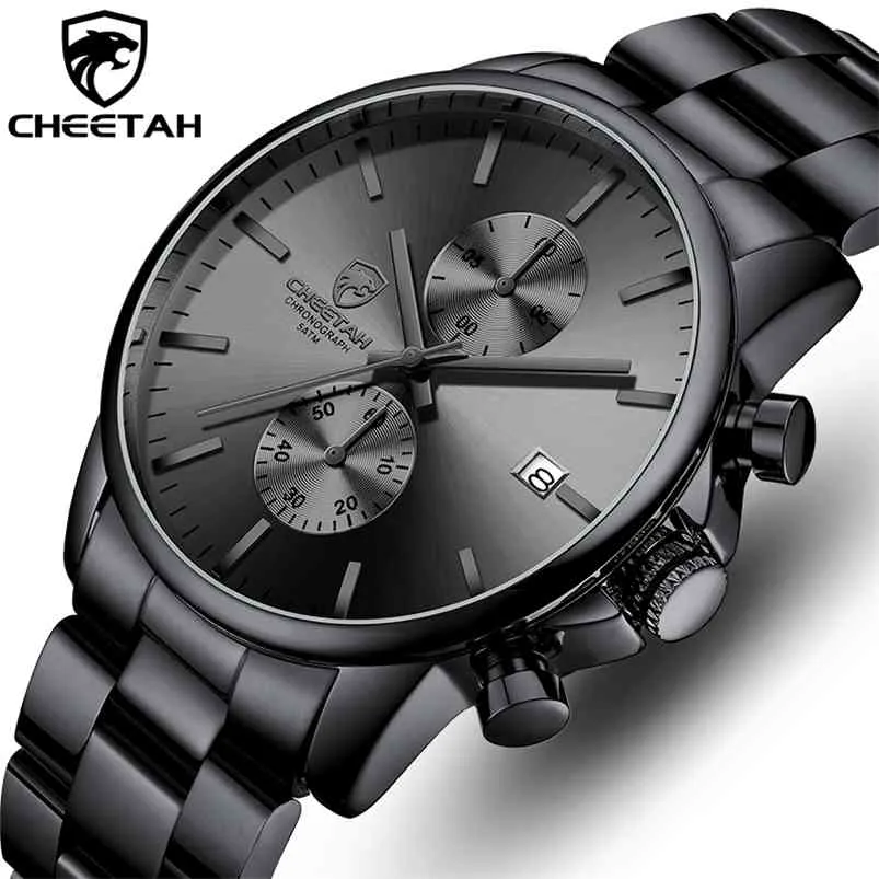 Cheetah män titta lyx varumärke Business Black Quartz Klockor Mens Vattentät Kronograf Sport Armbandsur Datum Male Clock 210804