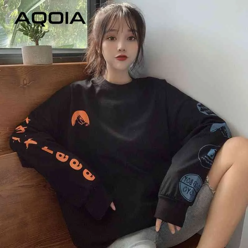 Felpa donna allentata stile coreano autunno Streetwear Stampa lettera Plus Size Felpe con cappuccio donna INS Pullover donna moda 210521