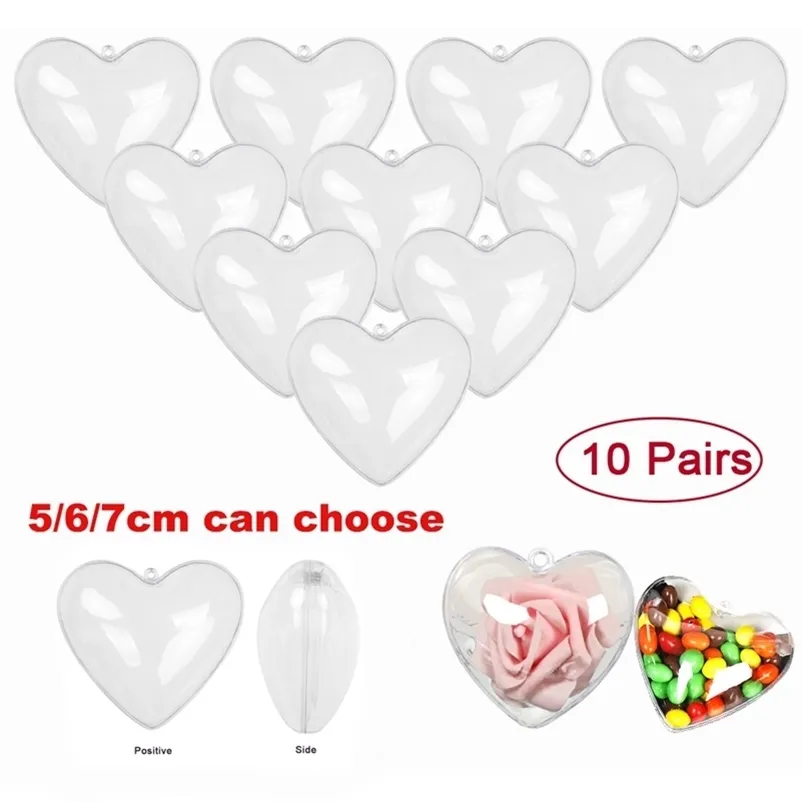 10 PCS Coração Forma Bolas Transparentes Plástico Casa Decorações Enchidas Baubles Árvore de Natal Casamento Doces Garden Light Party 211122