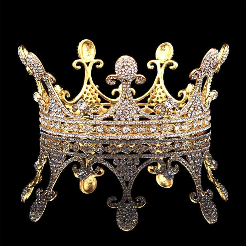 Baroque reine roi or mariée diadème couronne coiffure bal diadèmes de mariée et couronnes mariage bijoux de cheveux accessoires Pageant X0625