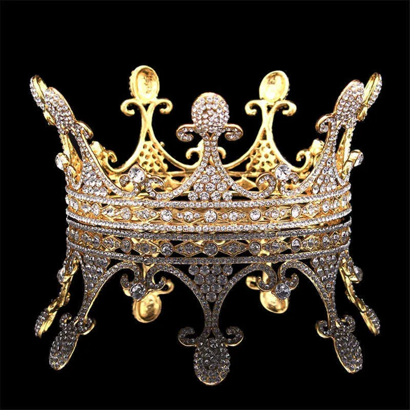 Barokowa Queen King Gold Bride Tiara Crown Headdress Prom Bridal Tiaras and Crowns Wedding Włosy Biżuteria Akcesoria Pageant X0625