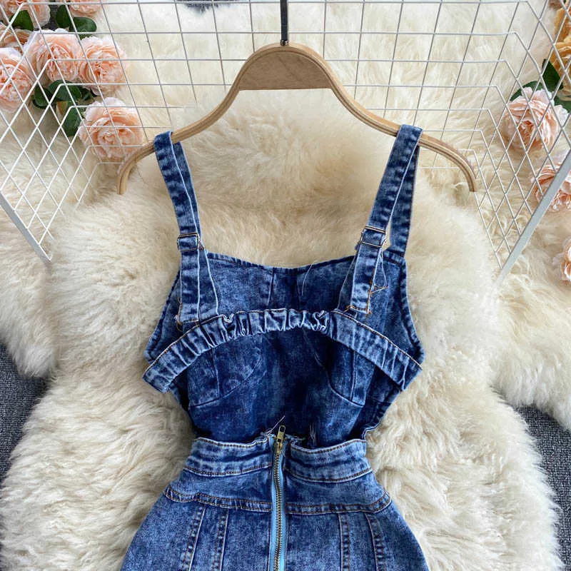 Vestido vaquero elegante para mujer dise o corto de verano sin mangas con tirantes finos espalda abierta ajustado Sexy para fiesta 210603