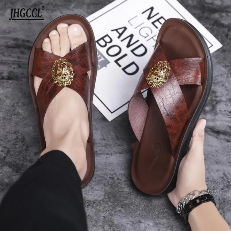 Nowe letnie buty męskie kapcie plażowe sandał moda sandały sandały skórzane buty swobodne flip flip flop sapatos masculino t4