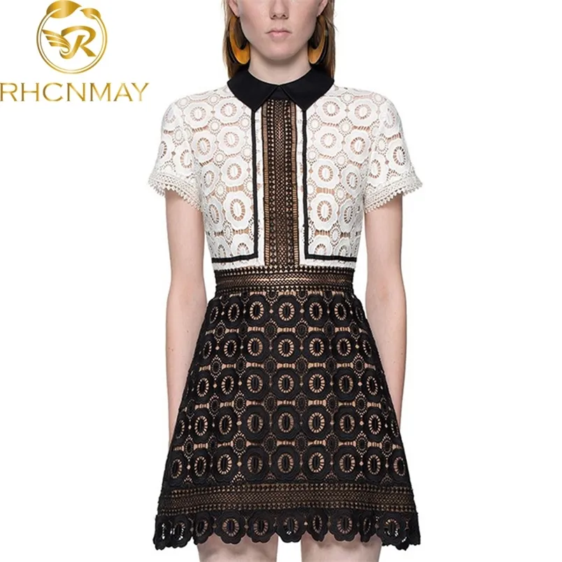 long005 Fashionable Summer Runway Women s Short Sleeve Dress in Black and Patchwork