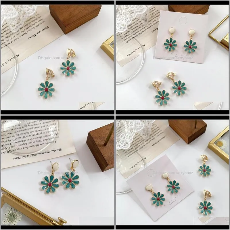 green daisy stud earrings for women dripping oil petal flower sunflower short simple fashion jewelry accessories