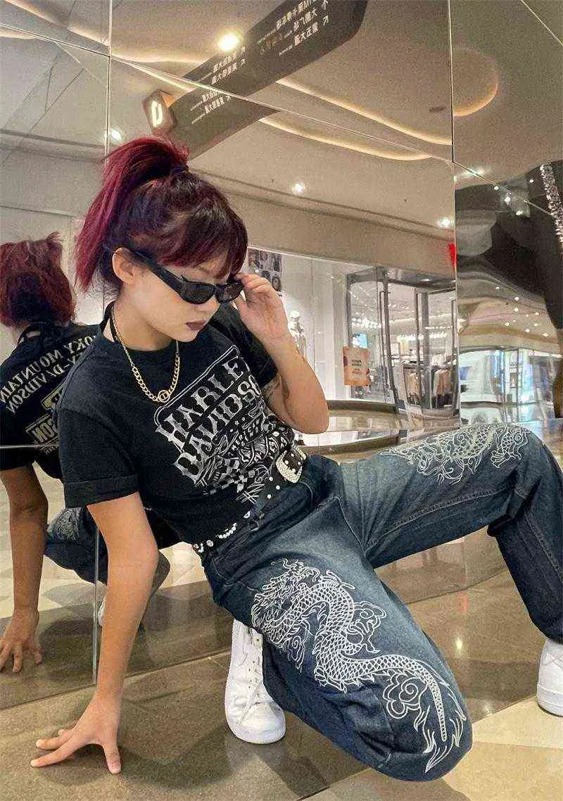 DHgate.com:Womens Snake Print Baggy Jeans, Low Waist Hippie