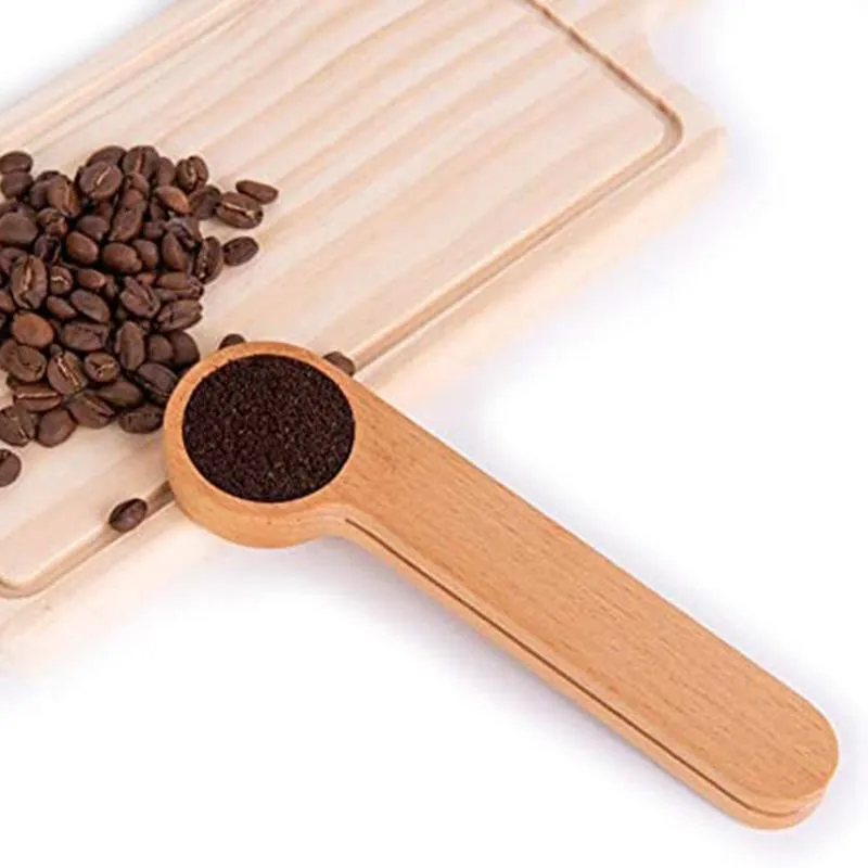 2022 Nieuwe ontwerp houten koffie lepel met tas clip eetlepel effen beuken hout meten thee bean lepels clips gift groothandel