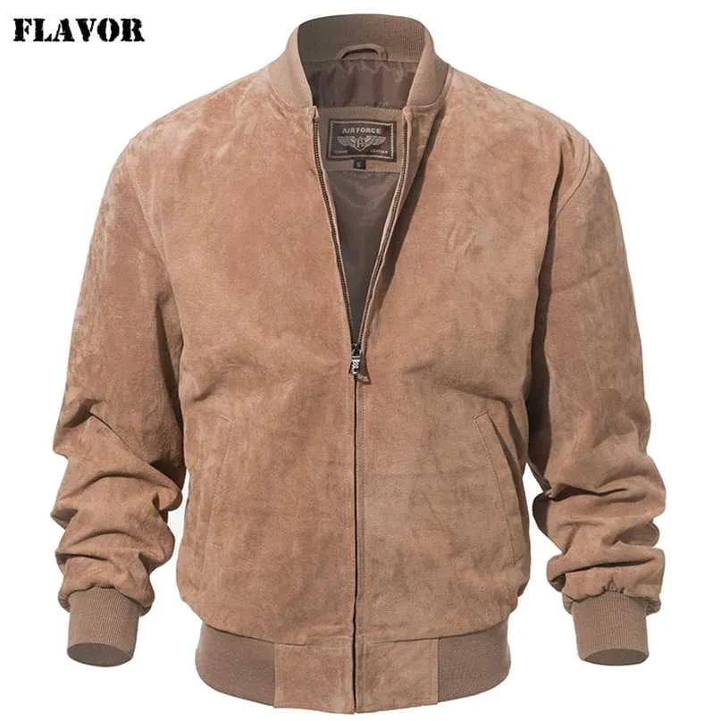 Flavour Men Classic Real Pigskin Coat Äkta Baseball Bomber Läderjacka 211008