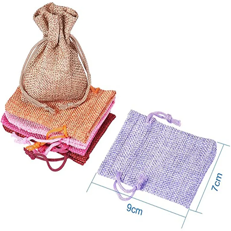 Saco de linho de algodão natural Sacos de cordão de serapilheira Bolsas de armazenamento de jóias de casamento para festival de aniversário de aniversário de aniversário de bebê