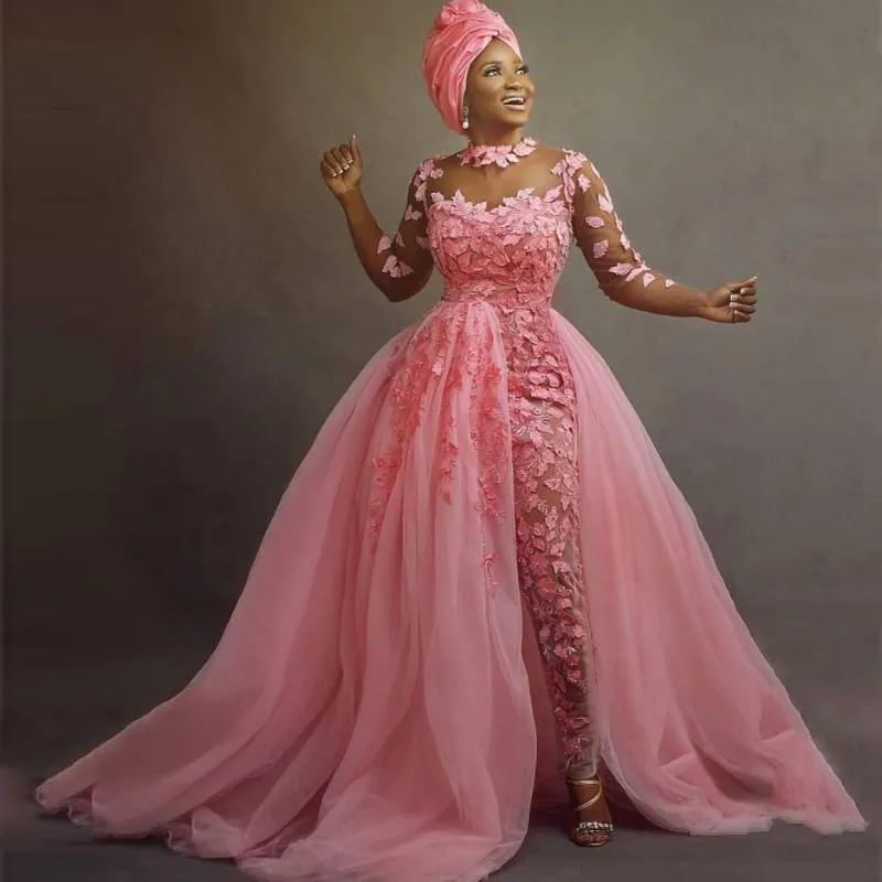 Sukienki imprezowe unikalne koronkowe aplikacje kombinezonu kobiety na bal mat
