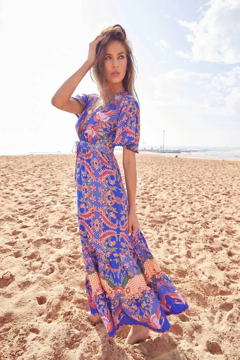 rayon beach dress Brown Rayon Tiered Maxi Summer Dress by Foram Patel at Pernia's Pop Up Shop 2026