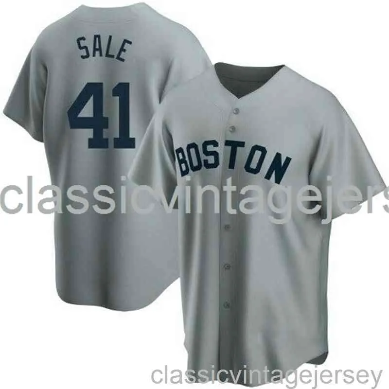 Chris Sale # 41 Maglia da baseball grigia Ver3 XS-6XL Maglia da baseball da uomo donna giovanile cucita