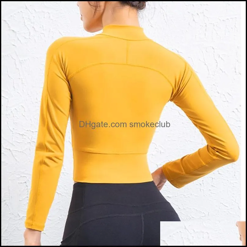 Seamless Yoga Shirt Women Fitness Half Zipper Long Sleeve Workout Tops Gym Clothes Sportswear Running T-shirts Crop Top Shirts