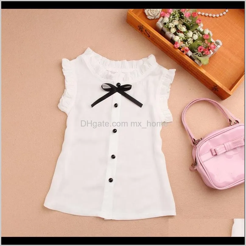 girls summer top children sleeveless white blouses black bow shirts for teenage school girl chiffon lace blouse 2-16 years 210305