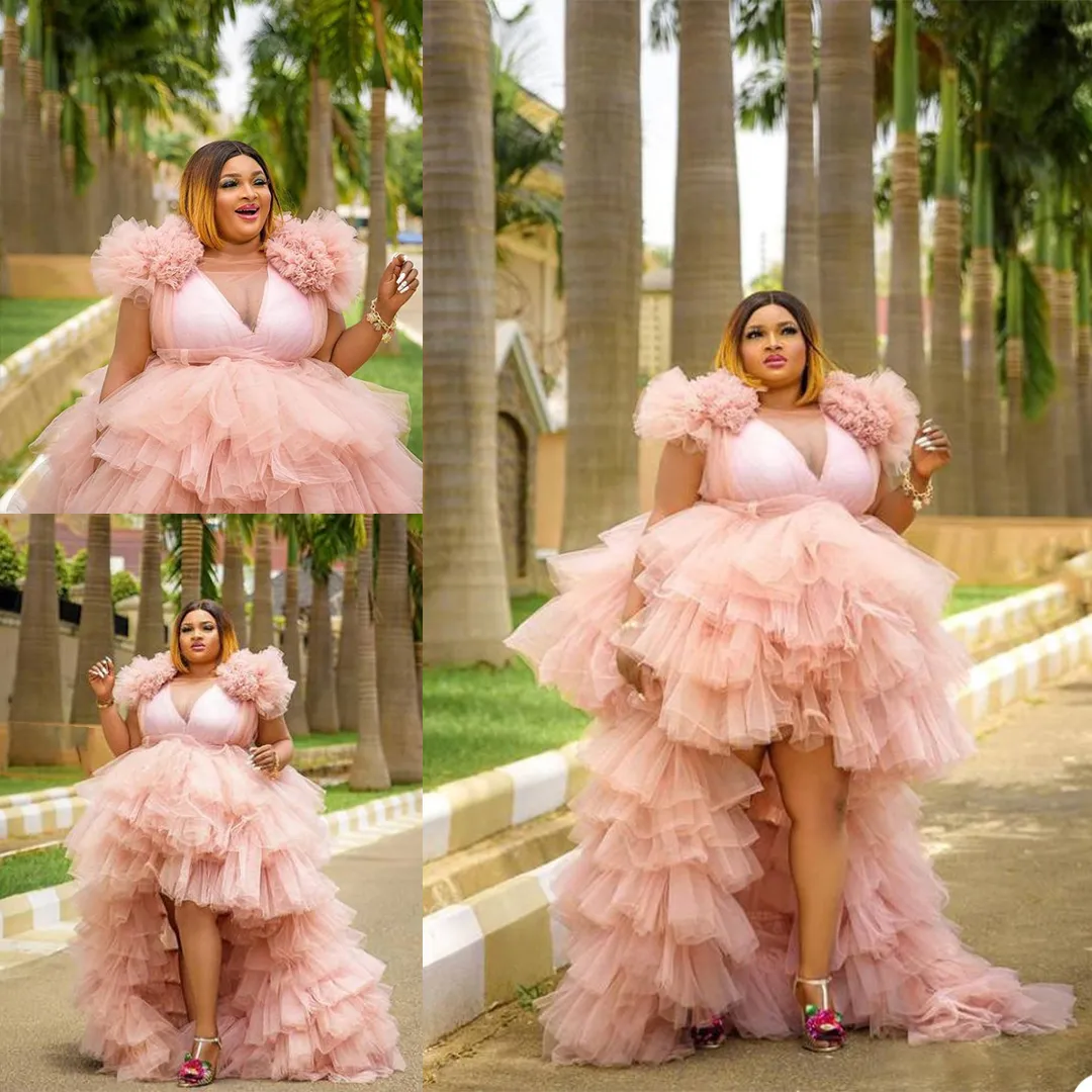 ピンクの妊娠中のイブニングドレス写真ロブPajam Robe Sexy Deep VネックレースチュールガウンカスタムメイドのHi-Loバスローブメッシュドレス