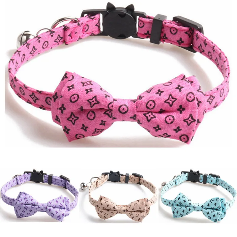4 Colors Fashion Luxurious Dog Cat Collar Breakaway with Bell and Bow Tie Adjustable Safety Kitty Kitten Set Small Dogs Collars size Blue