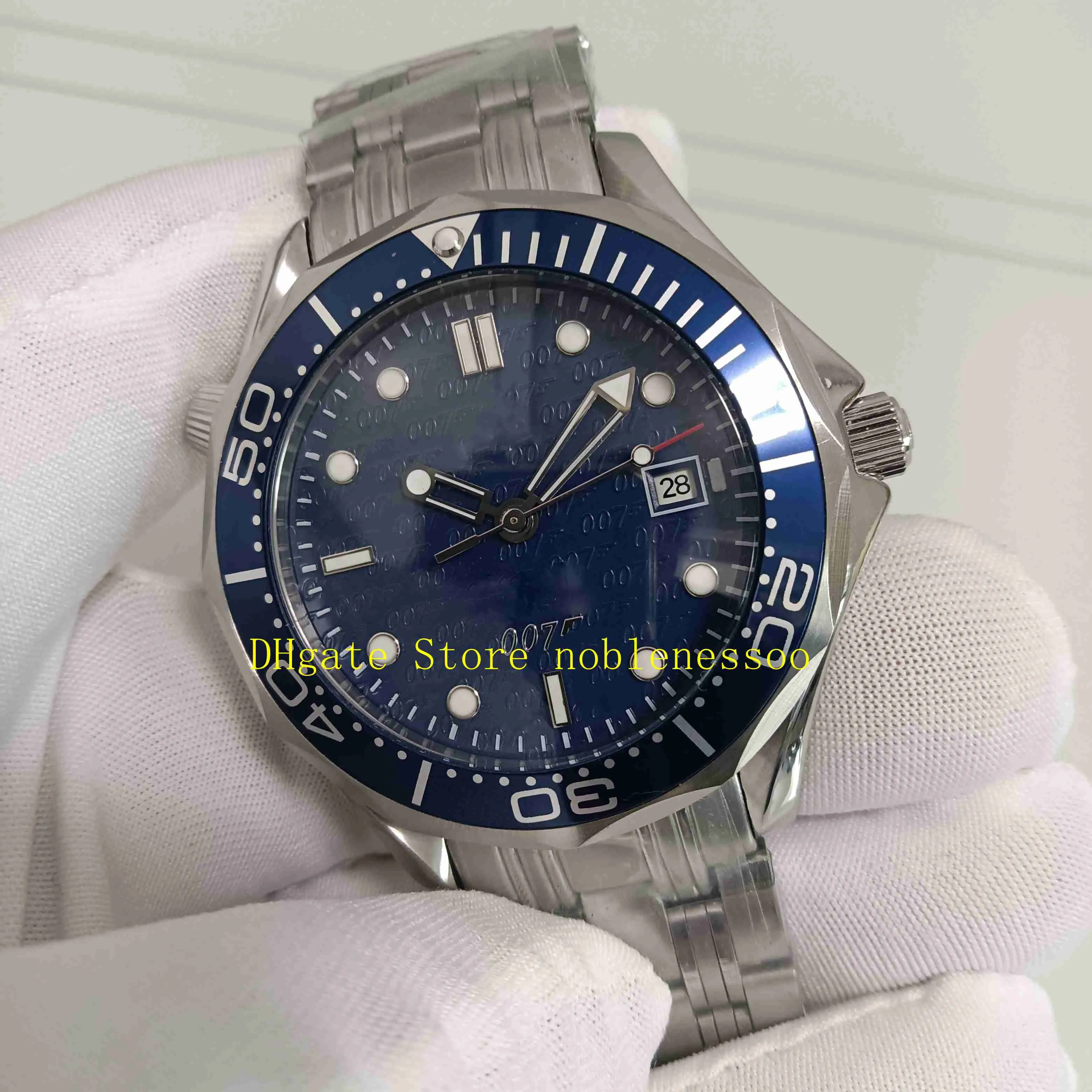원래 상자 망 자동 시계 남자 블루 다이얼 007 스테인레스 스틸 팔찌 한정판 전문 아시아 2813 무브먼트 기계 시계