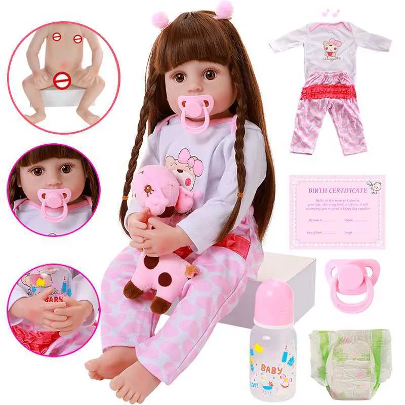 56 cm corpo completo silicone renascido bebê boneca brinquedo para menina 22 polegada recém-nascido princesa bebe banho brinquedo presente de aniversário toque macio q0910