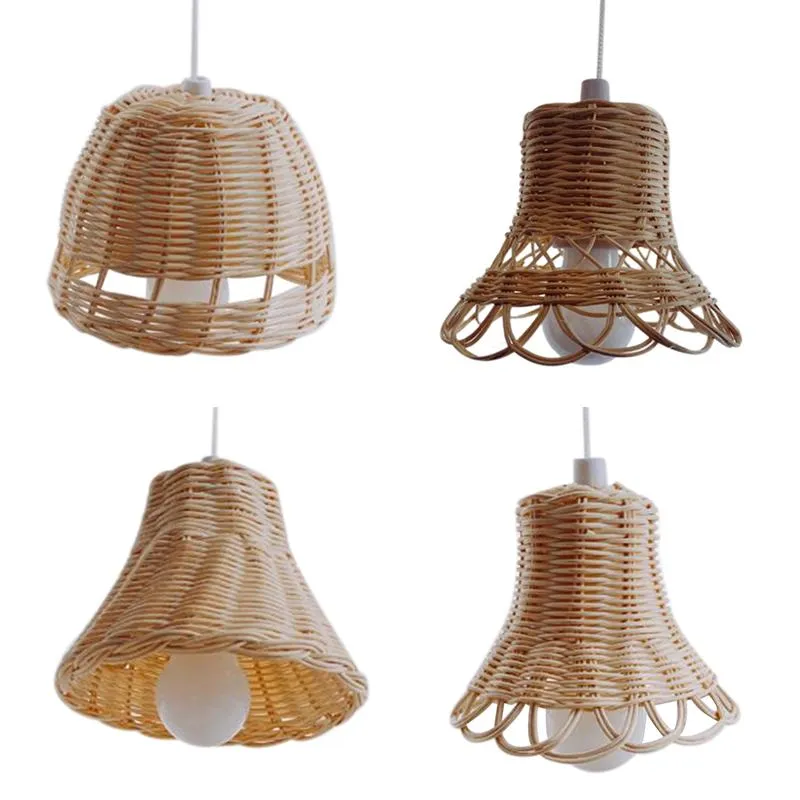 Lamp Covers & Shades Rattan Lampshade Hand-Woven Double Layer Bamboo Dome Asian Rustic Japanese Design