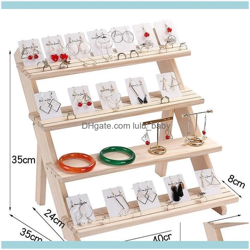 Jewelry Pouches, Bags Display Tray Pendant Earrings Rings Blocks Solid Wood Holder 4 Layers