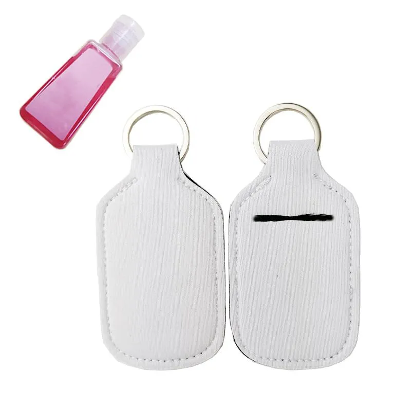Blank vit för sublimering 30 ml/1 oz antibakteriell handgelhållare nyckelring neopren handrensningsflaskhållare med tom flaska 2021