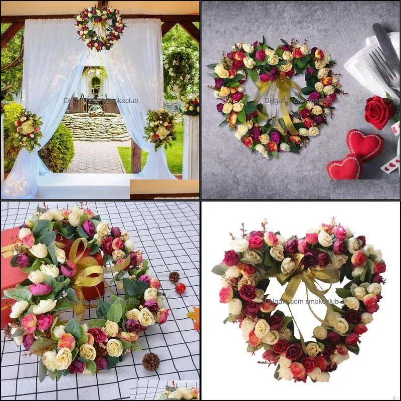 Decorative Flowers & Wreaths Rose Garland, Heart-Shaped Hanging Garland Art For Family Wedding Anniversary Decoration Beige, Wine Red