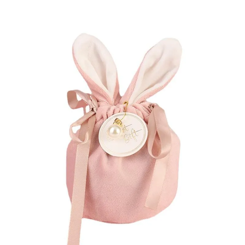 Wedding Gift Wrap Candy Rabbit Ears Velvet Easter Bag Cookie Packaging Box Companion Hand Boxes Crad Pearl Return Gifts Hand Bags ZXFTL1605