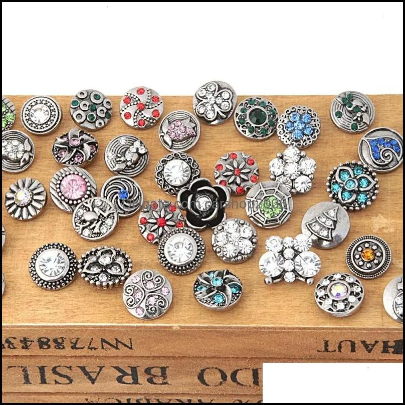 50PCS 12MM Rivca Snaps Button Rhinestone Loose Beads Mixed Style Fit For Noosa Bracelets Necklace Jewelry DIY Accessories Christmas