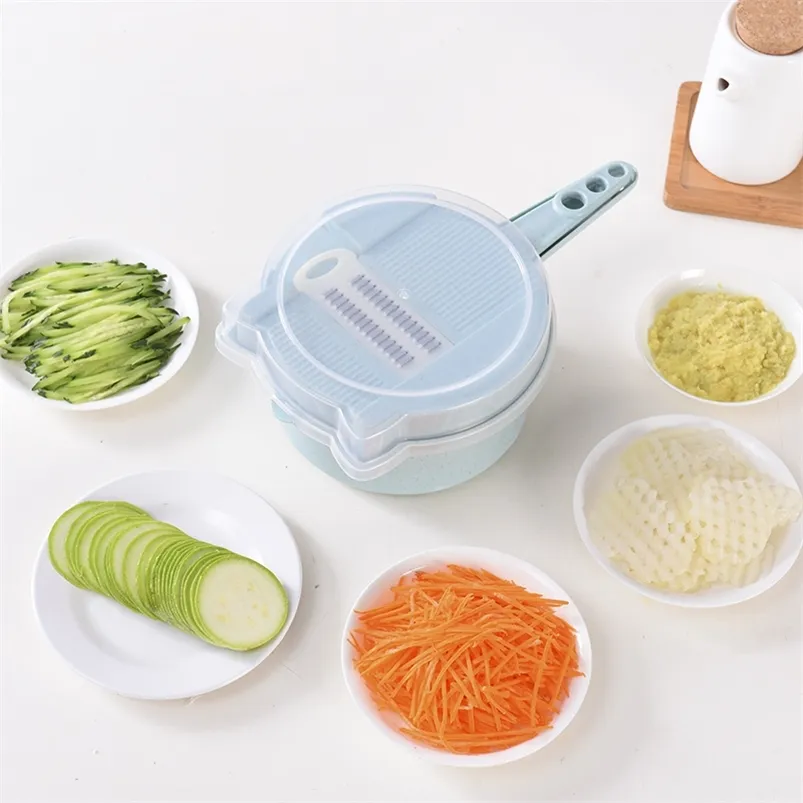 Multifunction Vegetable Cutter with 4 Blades Potato Carrot Cheese Grater Slicer Kitchen Accessories Gadgets 11 in 1 210423