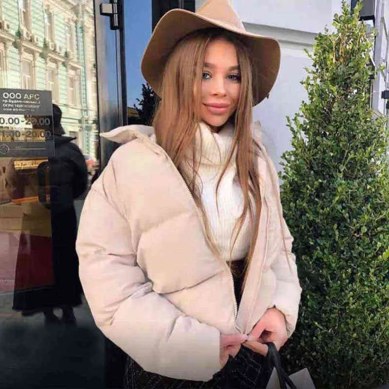 FORERUN Fashion Puffer Jacket Women Winter Short Jackets Bubble Coat Stand Collar Solid Autumn Casaco Feminino Invern 211130