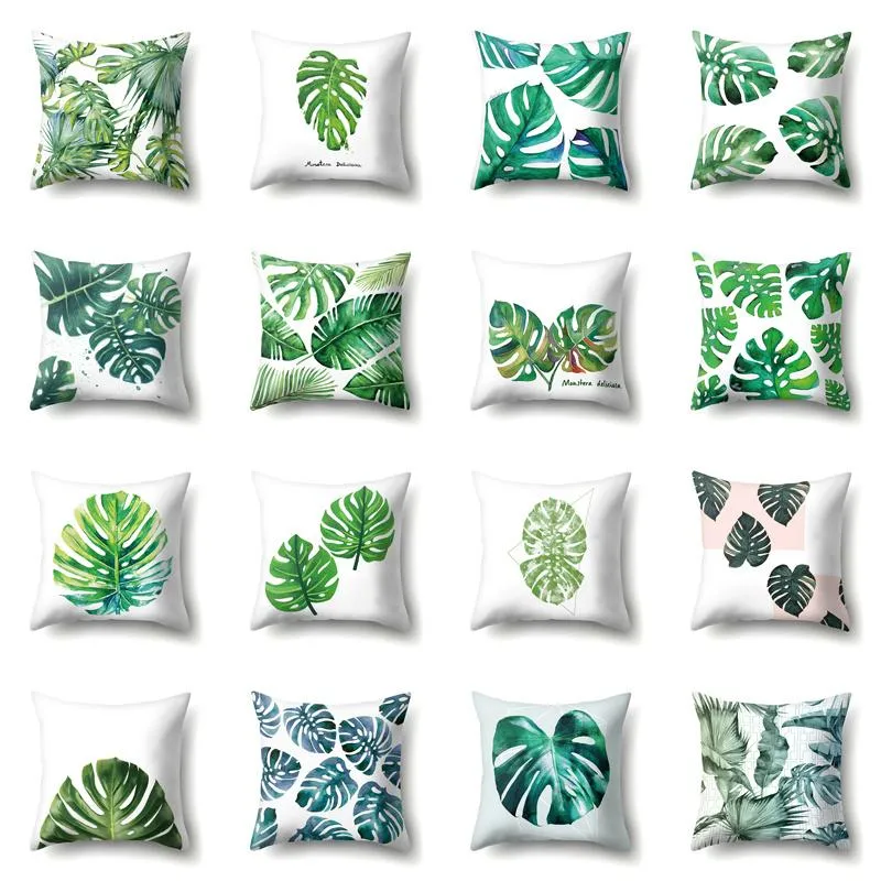 Plant Green Leaf Polyester Single-Sided Printing Cushion Cover Home Decor Sofa Pillow Office Chair ryggstöd Kuddkudd Kudde/Dekorativ