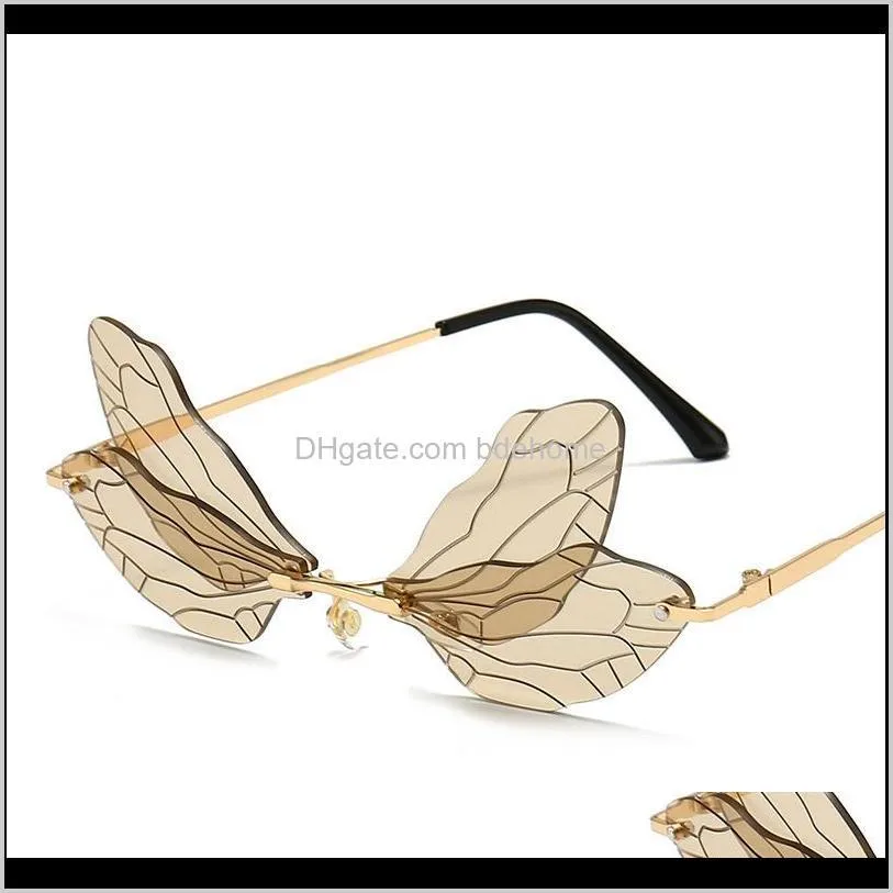 2020 new special butterfly wings design fashion sunglasses colors flat lenses rimless party eyewear