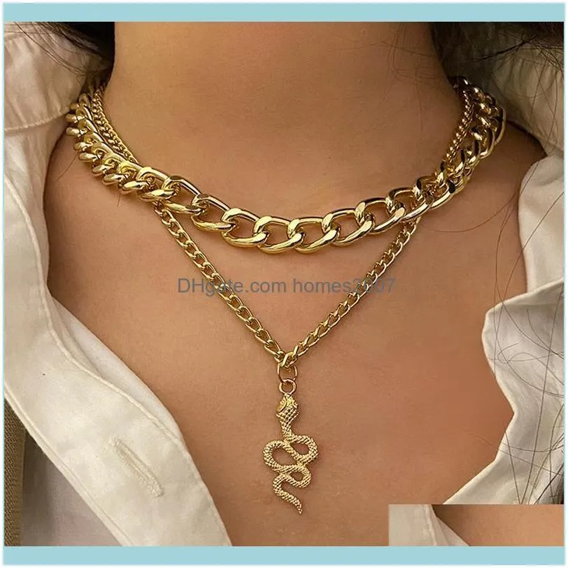 Ciondoli Jewelryretro Collana a catena con pendente a serpente multistrato per le donne Trendy Gold Sier Color Grandi collane spesse Catene di gioielli Drop Del