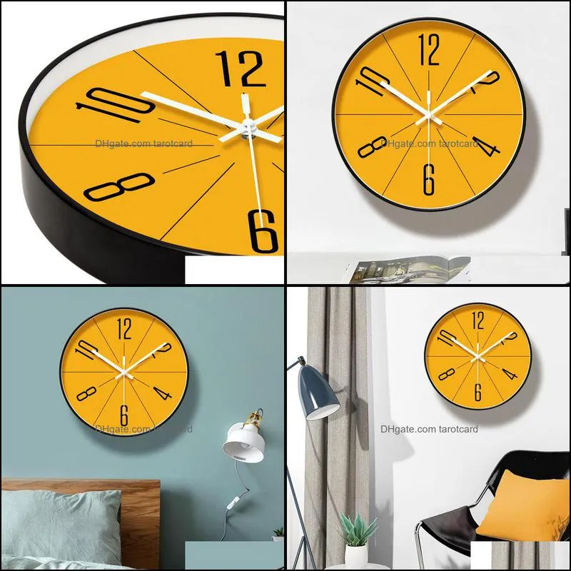 Round Creative Mute Modern Design Large Wall Clock 10 inch Clocks for Home Kitchen Living Room Decor Battery Operated Silent