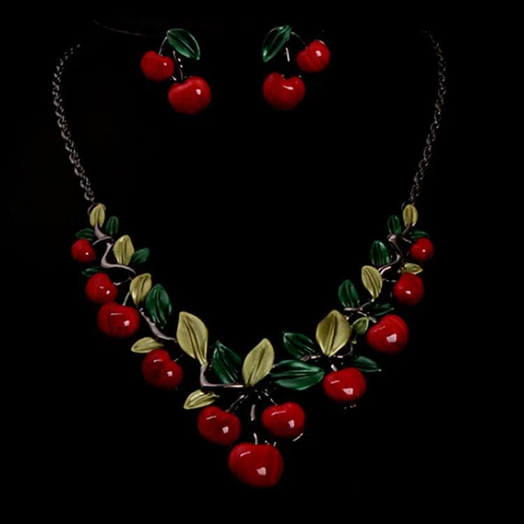 Kreative Frucht-Halsketten-Ohrringe, Kirsch-Halsketten-Ohrringe-Set