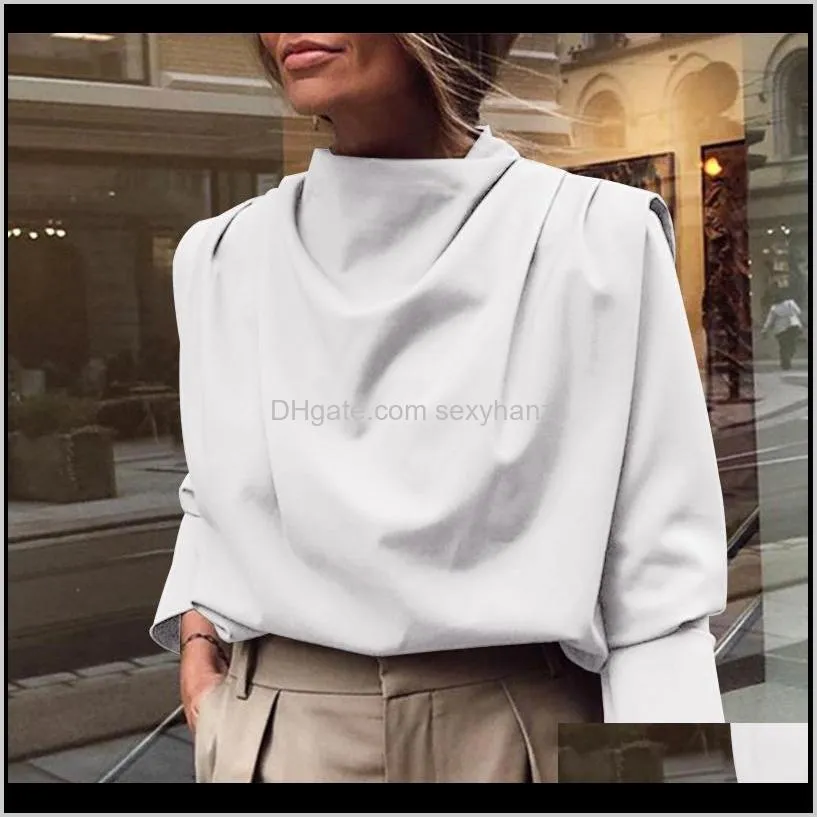 plus size 2021 celmia women cowl neck shirts fashion blouses ladies elegant office blusas casual long sleeve pleated female tops