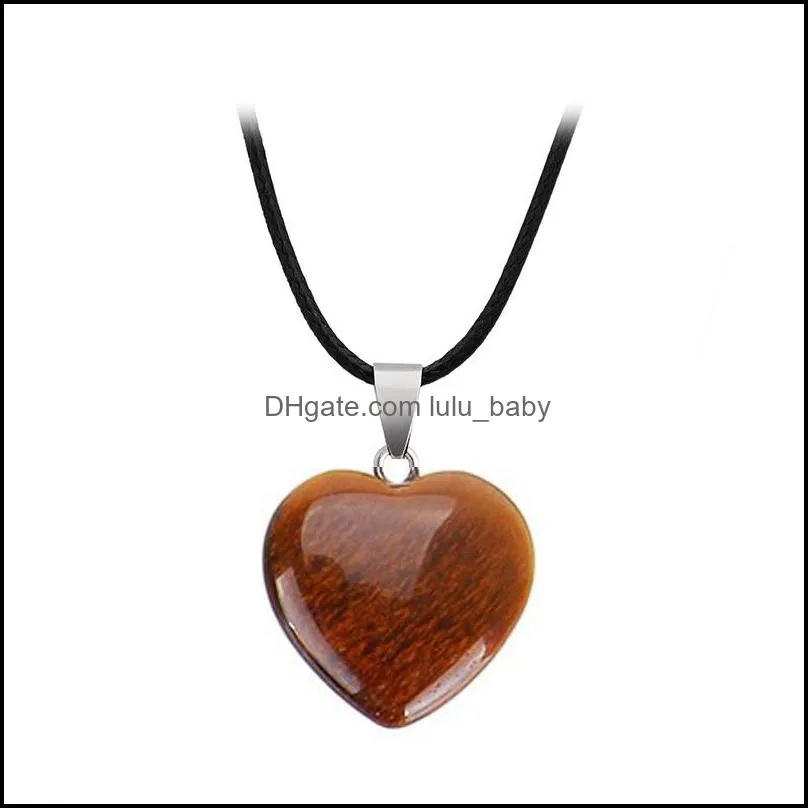 Necklaces & Pendants Drop Delivery Natural Stone Gemstone Pendant With Pu Leather Chain Heart Shape Crystal Quartz Turquoise Charm 2178