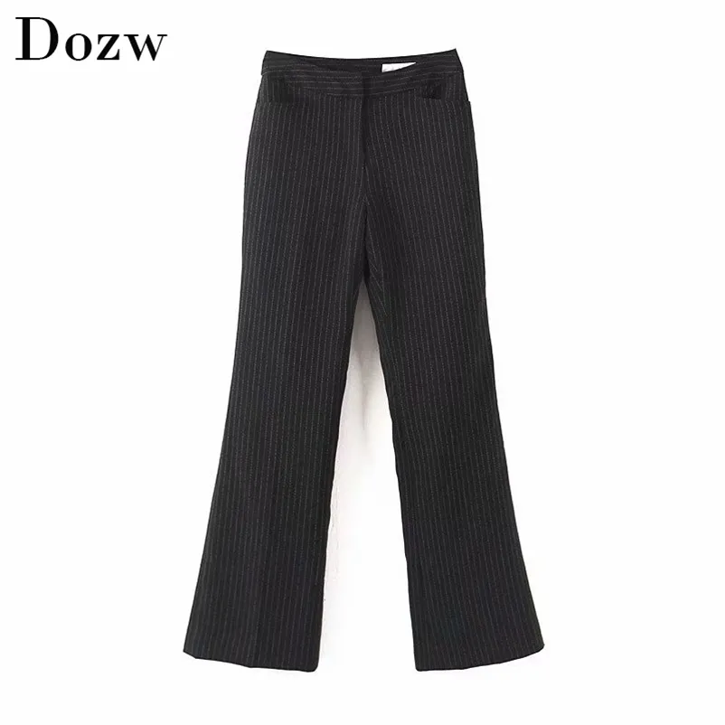 Women's Wide Leg Pants Causal Striped Black Long Flare Elegant High Waist Lady Office Trousers Fashion Chic Female Bottoms 210515