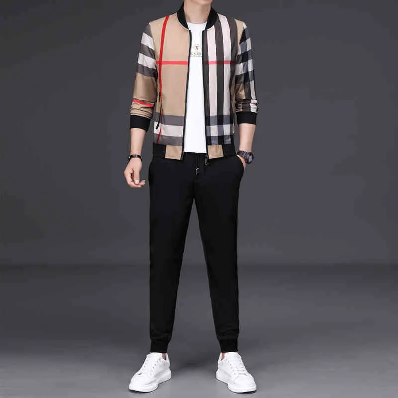 正規 通販 良いブランドトラックスーツメンズジャケットセット22秋の新しい中年と若い韓国のスリムフィットハンサムなスタンドカラーカーディガンツーピース男性の 公式通販 Alfatehtrading Com