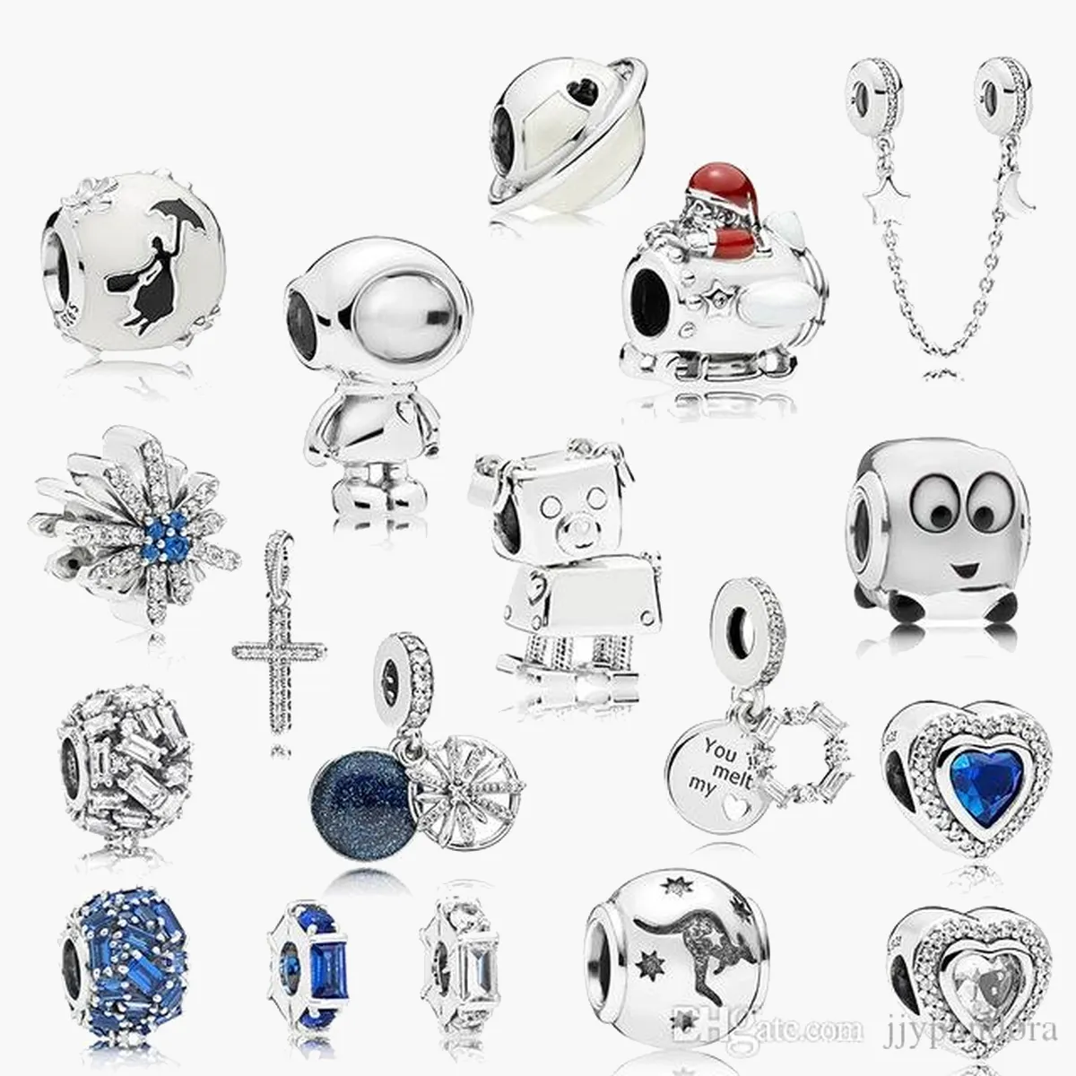 Womens 925 Sterling Silver Charms Fit Armband Style Top Quality Outer Space Blue Alien Earth Bead Love Heart Diy Pärlor med originallåda