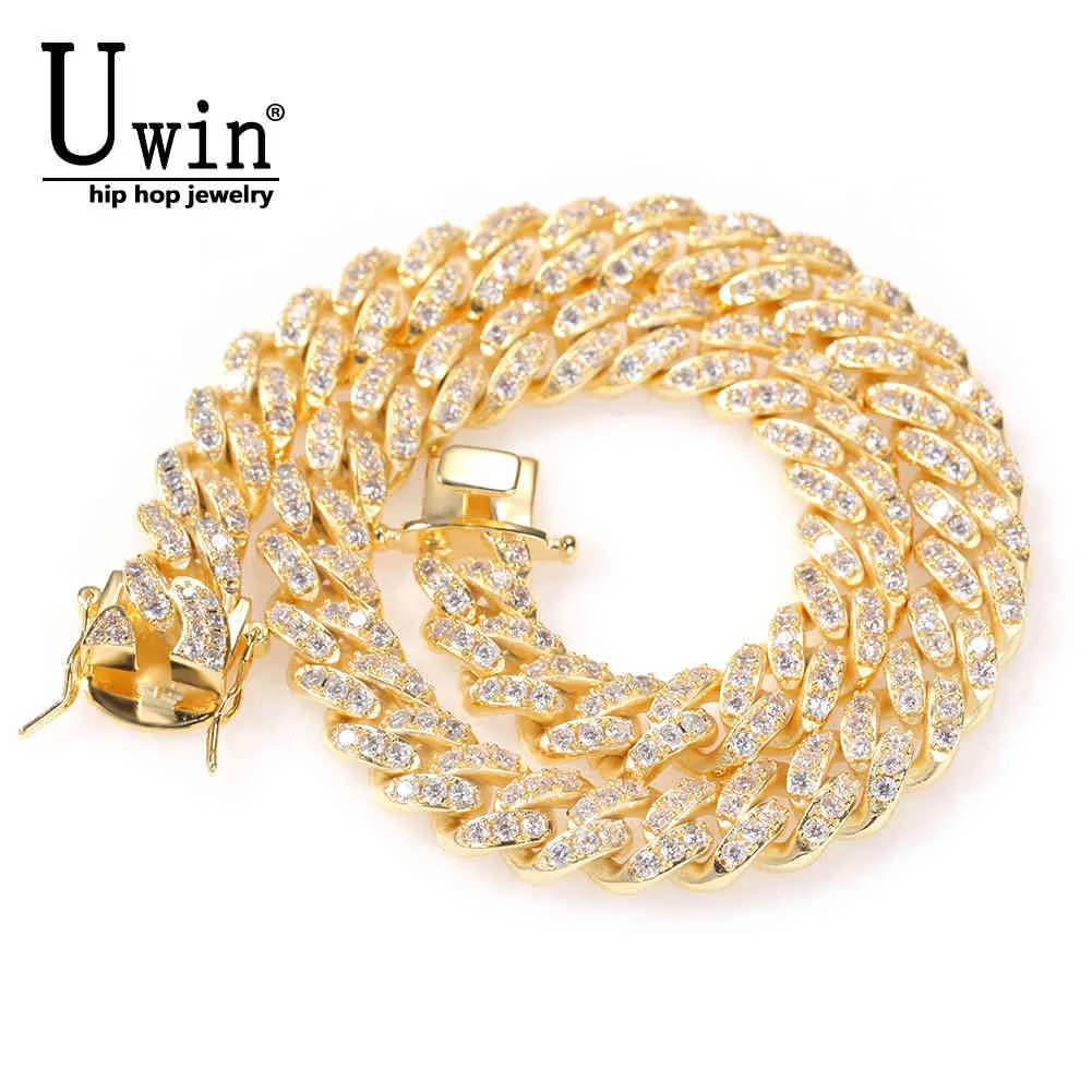 Uwin 12mm Miami Encryption CZ Cuban Link Necklaces Chains Gold Luxury Bling Jewelry Fashion Hiphop X0509