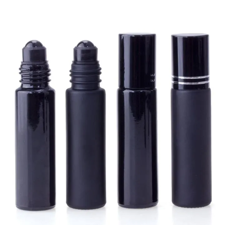  Oil Perfume Bottle 10ml Black Glass Roll On PerfumeBottle With Crystal Roller Thick Wall Roll-on Bottles SN4095