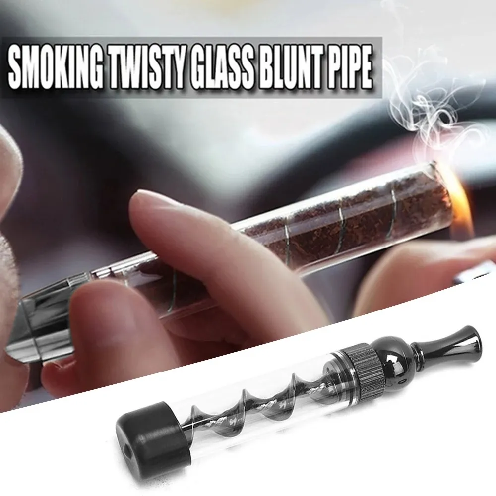 Spiral Mini Twisty Glass Blunt Metal Tip Smoking Tube With Cleaning Brush  Set