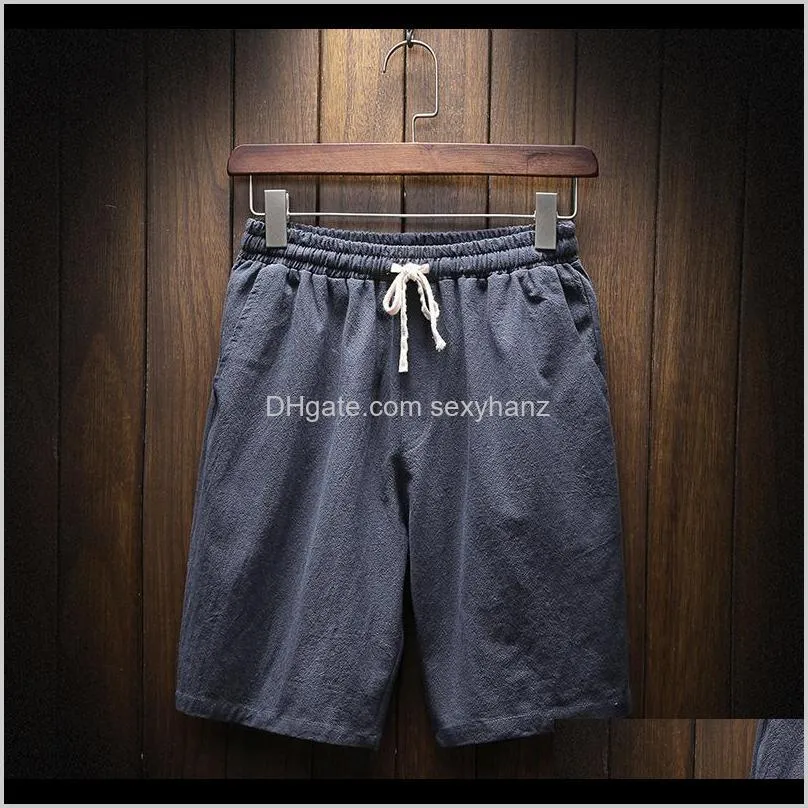 cotton linen men`s shorts casual harajuku bermuda shorts solid color 2021 summer high quality mens large size m-5xl