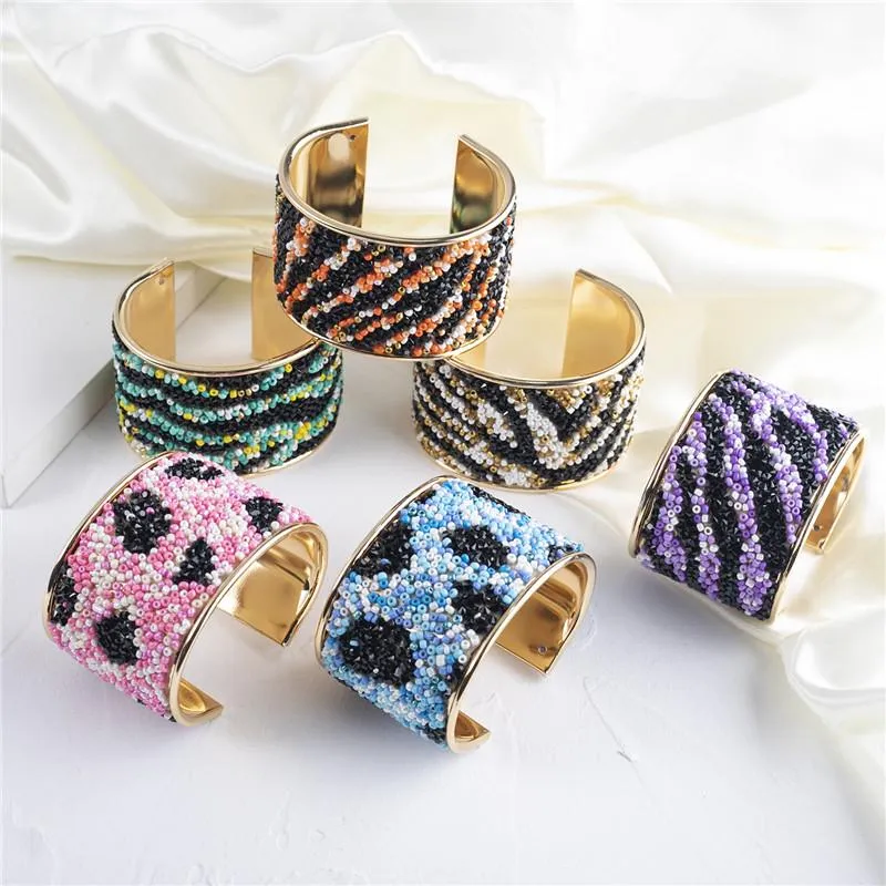 Bangle America and Europe Colorful Beads Beadth Width Bracelets for Women Open Bracelet Fashion Jewelry Assice Hisp
